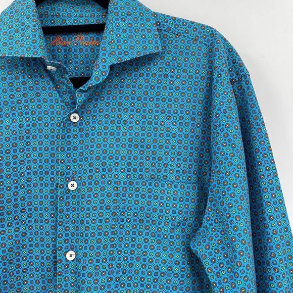 Alan Flusser Blue Cotton Long Sleeve Casual Button-Up Shirt Size Medium - Picture 2 of 8